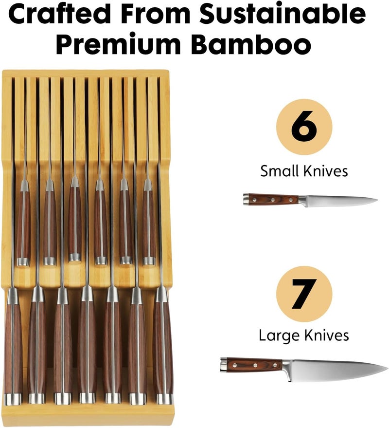 WenCraft Bamboo Kitchen Drawer Knife Block, In drawer Knife Holder, Knife Drawer Organizer fit for 13 knives - Image 4